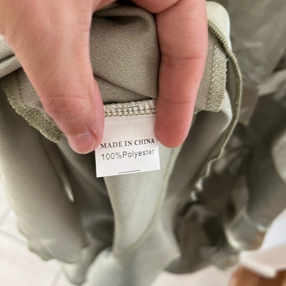 Elegant Satin Ruffle Dress in Mint Green - Picture 6 of 9